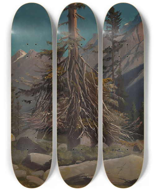 Triptych art skateboard deck of Knud Baade Study Of Trees In The Alps by Knud Baade (1808-1879)
