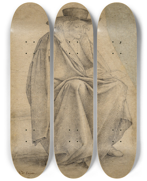 Triptych art skateboard deck of David Humbert De Superville N Gagliuffi Zittend En Lezend by David Humbert De Superville (1770-1849)