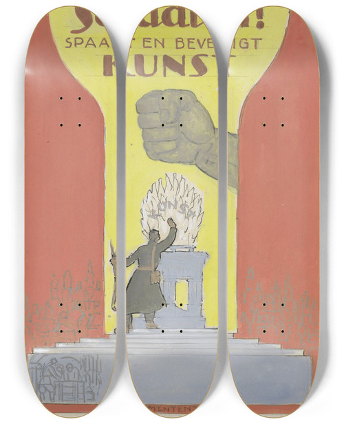Triptych art skateboard deck of Leo Gestel Ontwerp Affiche Voor Propaganda Kunstbescherming In Het Leger by Leo Gestel (1881-1941)