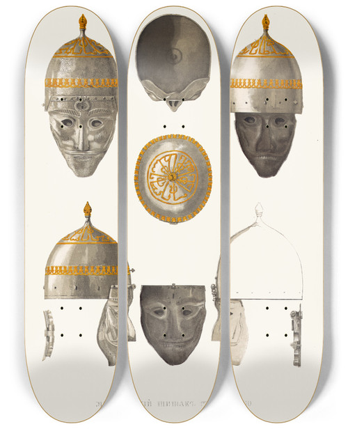 Triptych art skateboard deck of Fedor Grigoryevich Solntsev Mongolskii Shishak S Lichinoiu by Fedor Grigoryevich Solntsev (1801-1892)
