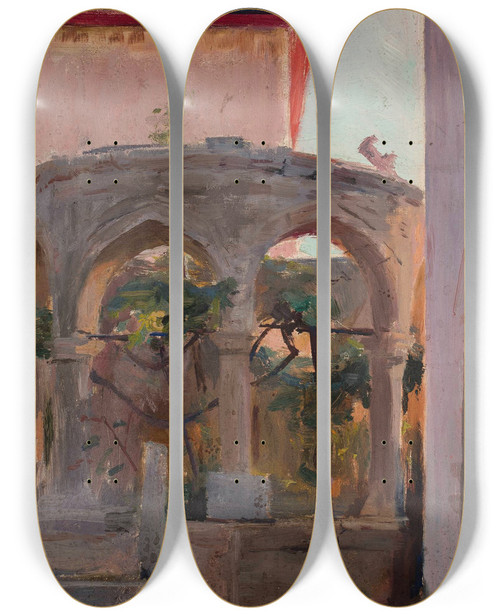 Triptych art skateboard deck of Jan Cigliski View From Bakhchisaray From The Journey To Crimea by Jan Ciaglinski (1858-1913)