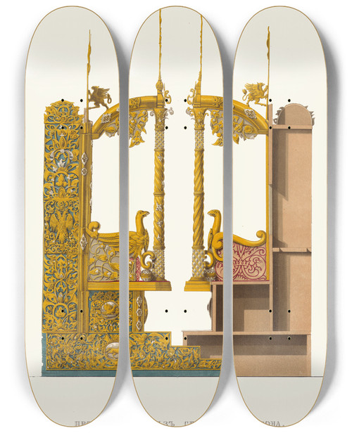 Triptych art skateboard deck of Fedor Grigoryevich Solntsev Profil I Razrez Serebrianogo Trona by Fedor Grigoryevich Solntsev (1801-1892)