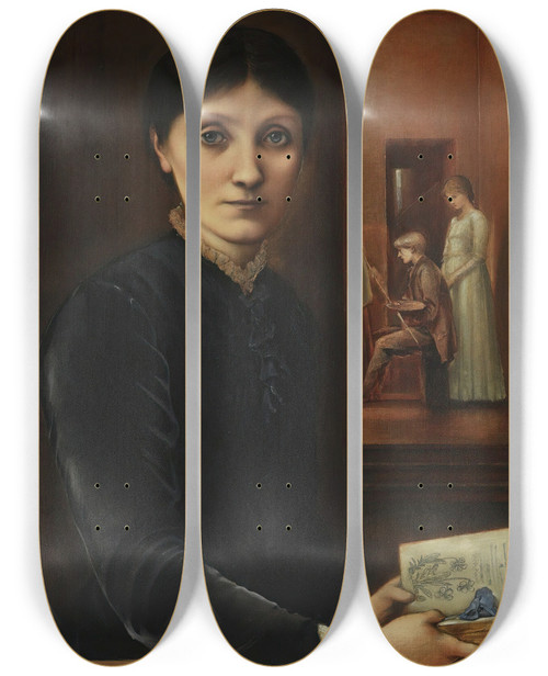 Triptych art skateboard deck of Sir Edward Coley Burnejones Portrait Of Georgiana Burnejones by Sir Edward Coley Burne-Jones (1833-1898)