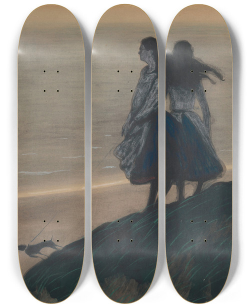 Triptych art skateboard deck of Lon Spilliaert Girls On A Dune by Leon Spilliaert (1881-1946)
