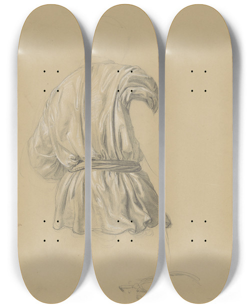 Triptych art skateboard deck of Jzef Simmler Study Of Clothing Of The Executioner With An Axe To The Painting Martyrdom Of St Josaphat Kuntsevych by Jozef Simmler (1823-1868)