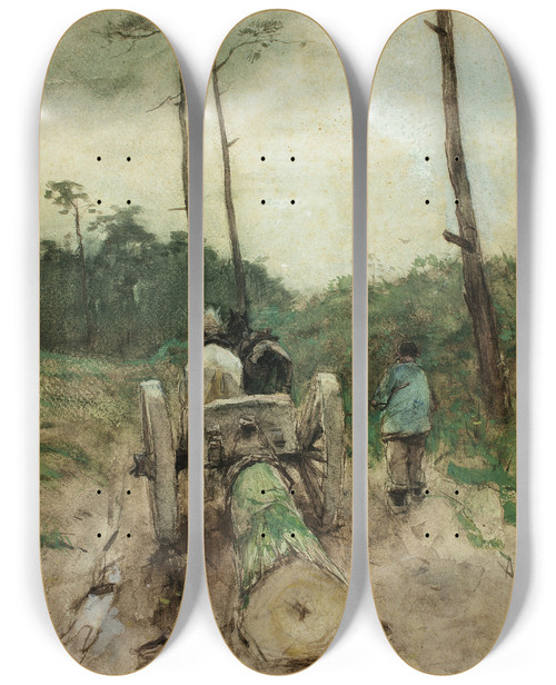 Triptych art skateboard deck of Anton Mauve The Foresters Cart by Anton Mauve (1838-1888)