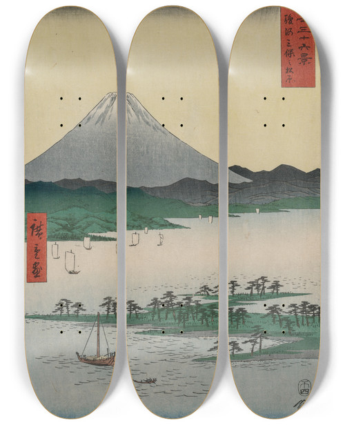 Triptych art skateboard deck of And Hiroshige Pine Groves Of Miho In Suruga From The Series Thirtysix Views Of Mount Fuji by Ando Hiroshige (1797-1858)