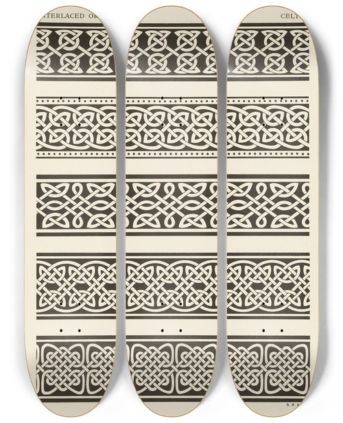 Triptych art skateboard deck of George Ashdown Audsley Outlines Of Ornament In The Leading Styles Pl06 by George Ashdown Audsley (1838-1925)