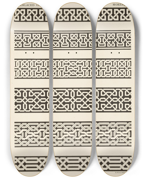 Triptych art skateboard deck of George Ashdown Audsley Outlines Of Ornament In The Leading Styles Pl11 by George Ashdown Audsley (1838-1925)