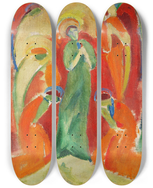 Triptych art skateboard deck of Hermann Stenner Heilige Von Engeln Verehrt by Hermann Stenner (1891-1914)