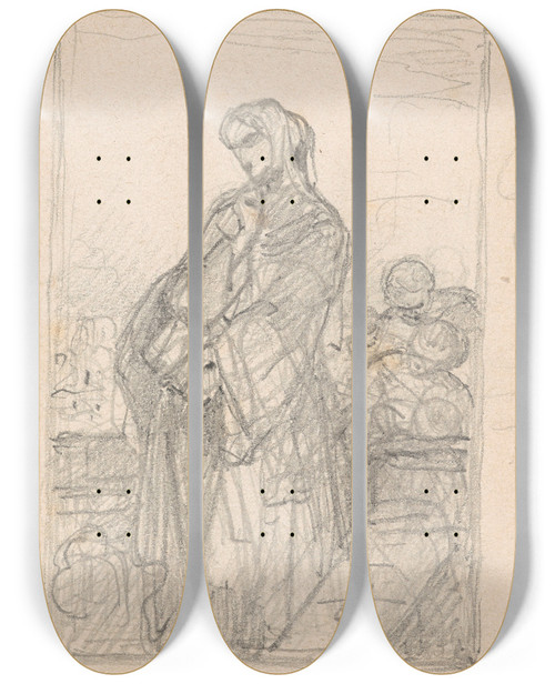Triptych art skateboard deck of Nicaise De Keyser The Writer Dante Alighieri_3 by Nicaise De Keyser (1813-1887)