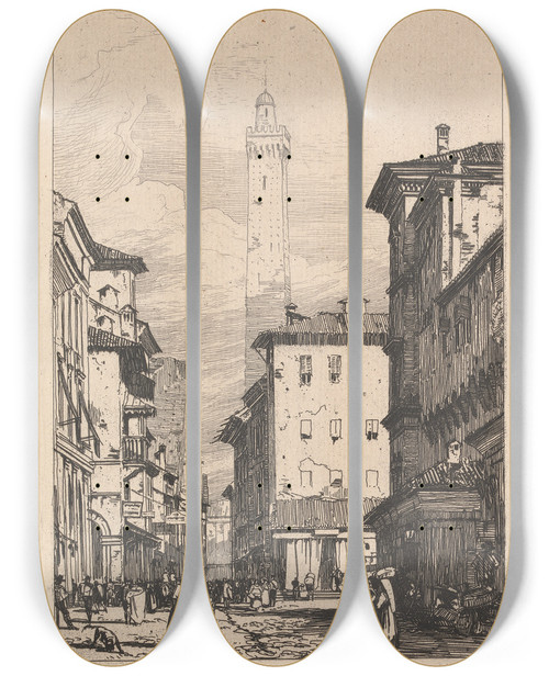 Triptych art skateboard deck of Richard Parkes Bonington Bologna by Richard Parkes Bonington (1802-1828)