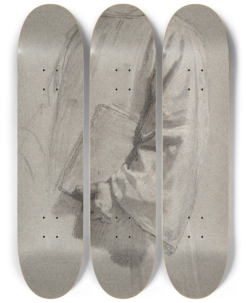 Triptych art skateboard deck of Isidore Pils Drapery Study For A Cleric_3 by Isidore Pils (1815-1875)