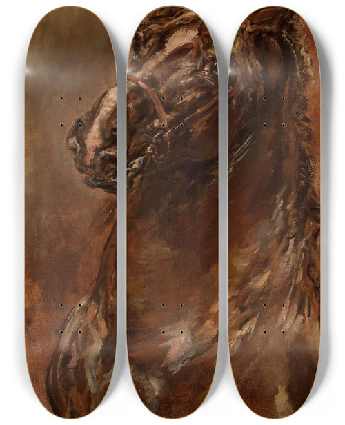 Triptych art skateboard deck of Jan Matejko Study Of Horses Head For The Maid Of Orlans by Jan Matejko (1838-1893)