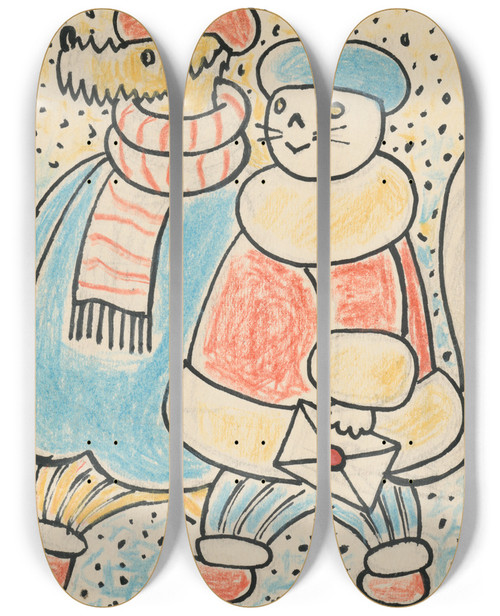 Triptych art skateboard deck of Josef Apek I Had A Dog And A Cat Pl 06 by Josef apek (1887-1945)