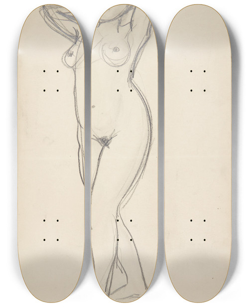 Triptych art skateboard deck of Harald Giersing Stende Kvindelig Model Med Hnderne Bag Nakken_2 by Harald Giersing (1881-1927)