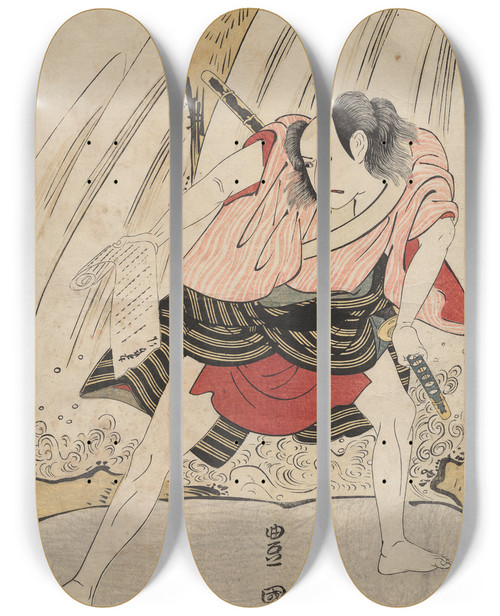 Triptych art skateboard deck of Toyokuni Utagawa Kataoka Nizaemon Vii And Ichikawa Yaozo Iii In A Confrontation Beside A Waterfall_3 by Toyokuni Utagawa (1769-1825)