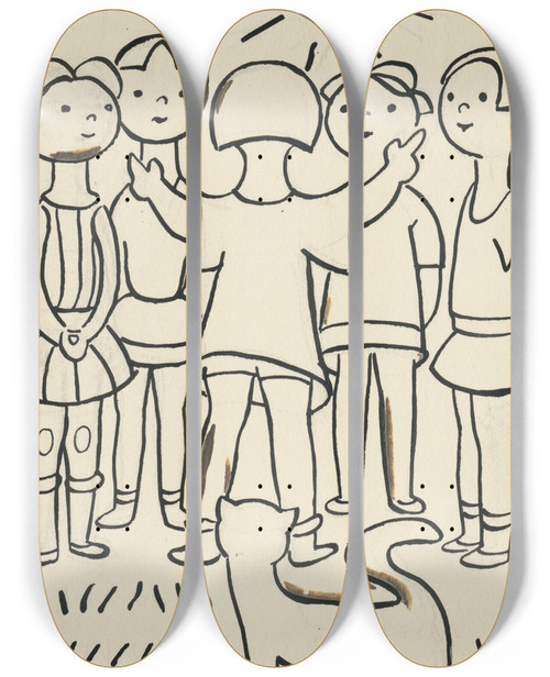 Triptych art skateboard deck of Josef Apek I Had A Dog And A Cat Pl 32 by Josef apek (1887-1945)