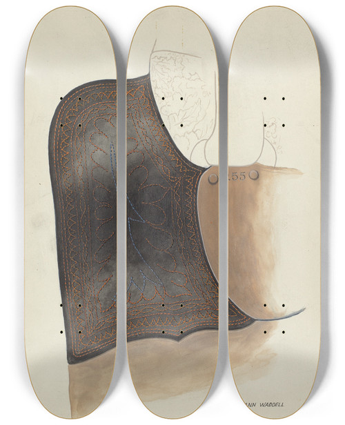 Triptych art skateboard deck of Harry Mann Waddell Side Saddle California Syle_3 by Harry Mann Waddell (1876-1956)