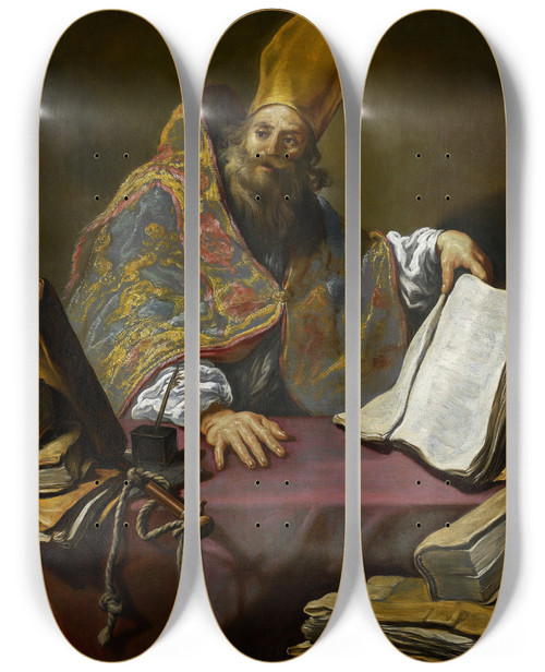 Triptych art skateboard deck of Claude Vignon Saint Ambrose by Claude Vignon (1593-1670)