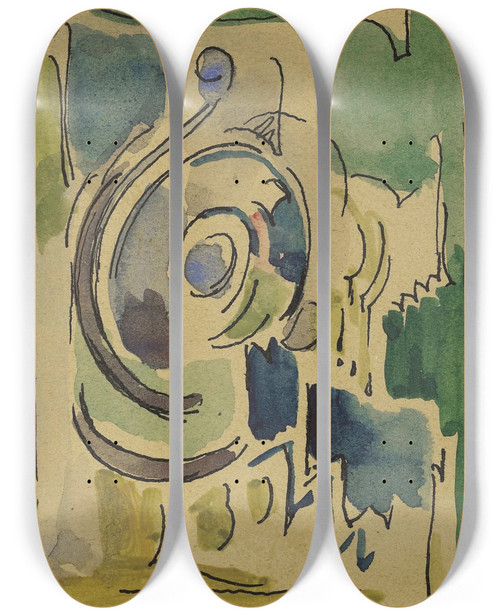 Triptych art skateboard deck of Albert Gleizes Composition 2 by Albert Gleizes (1881-1953)