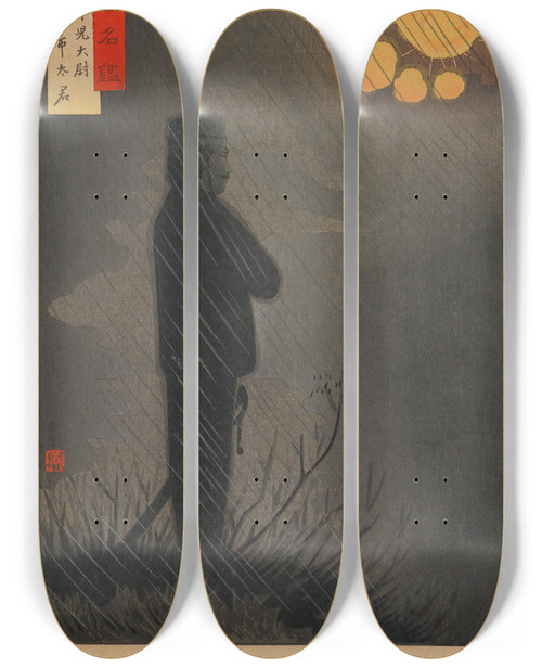 Triptych art skateboard deck of Kobayashi Kiyochika Captain Kani Ichita From The Series Mirror Of Famous Army And Navy Men by Kobayashi Kiyochika (1847-1915)