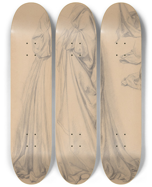 Triptych art skateboard deck of Jzef Simmler Study Of Marys Robes For The Painting The Immaculate Conception Of The Blessed Virgin Mary by Jozef Simmler (1823-1868)