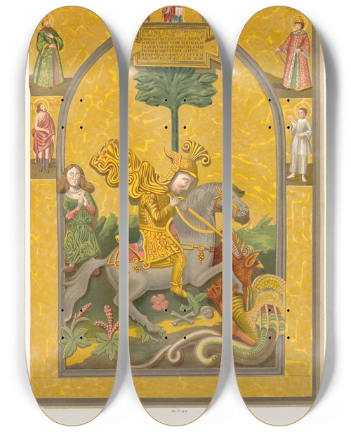 Triptych art skateboard deck of Fedor Grigoryevich Solntsev Barelef Izvestnyi Pod Imenem Obraza Sv Georgiia by Fedor Grigoryevich Solntsev (1801-1892)