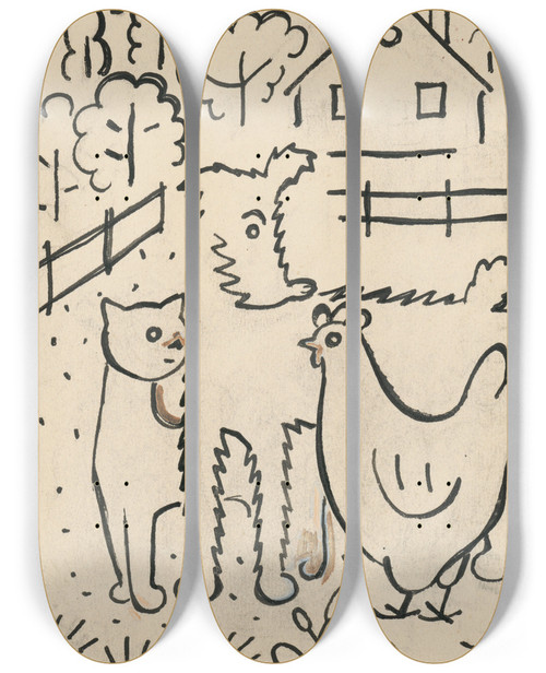 Triptych art skateboard deck of Josef Apek I Had A Dog And A Cat Pl 15 by Josef apek (1887-1945)