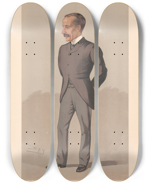 Triptych art skateboard deck of Leslie Matthew Ward Architecture And Engineers Imperialist Afrikander Sir James Sivewright 1 June 1893 by Leslie Matthew Ward (1851-1922)