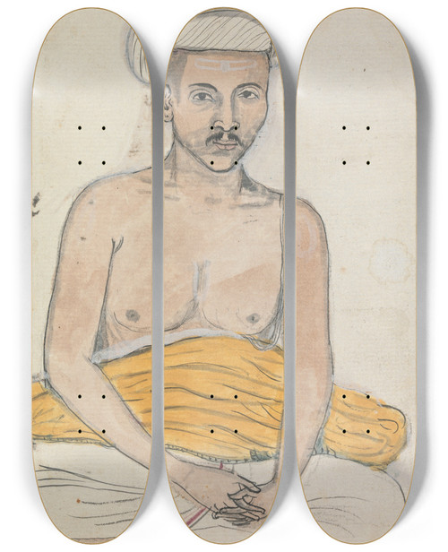 Triptych art skateboard deck of Gangaram Chintaman Tambat Selfportrait Of Gangaram As A Devotee by Gangaram Chintaman Tambat