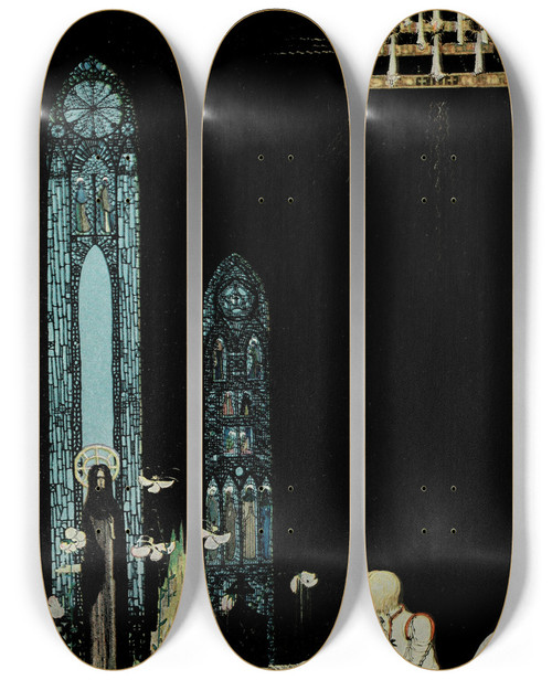 Triptych art skateboard deck of Kay Rasmus Nielsen East Of The Sun And West Of The Moon Pl 16 by Kay Rasmus Nielsen (1886-1957)