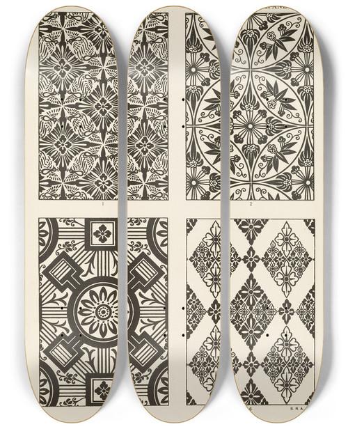 Triptych art skateboard deck of George Ashdown Audsley Outlines Of Ornament In The Leading Styles Pl27 by George Ashdown Audsley (1838-1925)