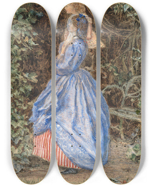 Triptych art skateboard deck of Sir John Everett Millais Spring Time by Sir John Everett Millais (1829-1896)