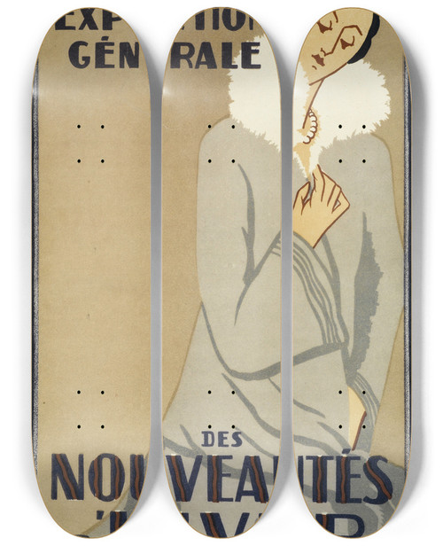 Triptych art skateboard deck of Loutry Exposition Generale Des Nouveautes Dhiver by Loutry (19-20-)