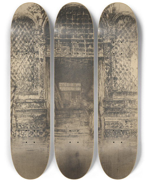 Triptych art skateboard deck of James Abbott Mcneill Whistler The Doorway_1 by James Abbott Mcneill Whistler (1834-1903)