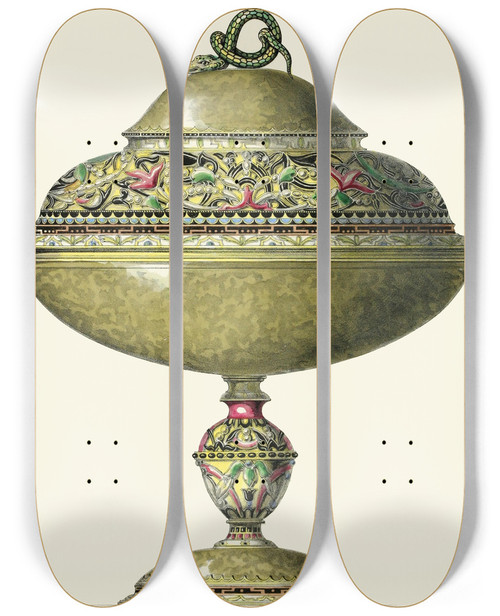 Triptych art skateboard deck of Henry Noel Humphreys A Russian Vase Enriched With Enamel by Henry Noel Humphreys (1807-1879)