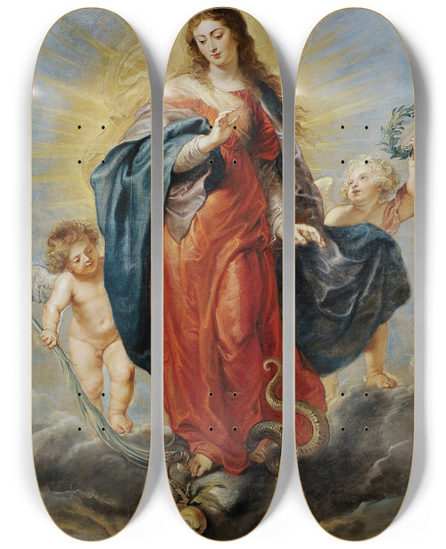 Triptych art skateboard deck of Peter Paul Rubens Immaculate Conception by Peter Paul Rubens (1577-1640)