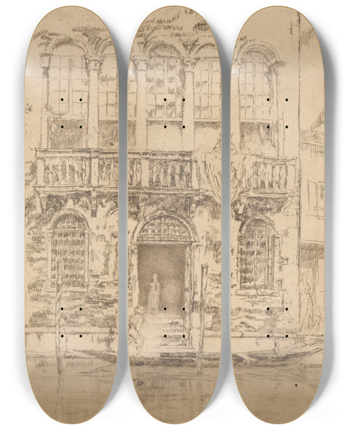 Triptych art skateboard deck of James Abbott Mcneill Whistler The Balcony_2 by James Abbott Mcneill Whistler (1834-1903)