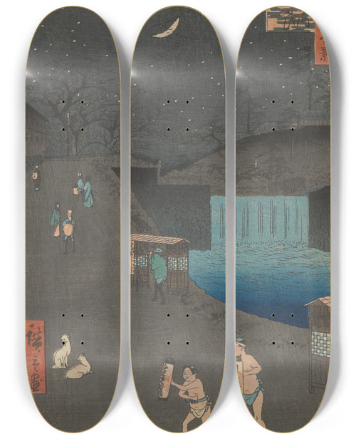 Triptych art skateboard deck of And Hiroshige Toranomongai Aoi Hill Outside The Tiger Gate Toranomon Aoizaka by Ando Hiroshige (1797-1858)