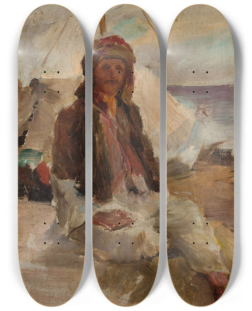 Triptych art skateboard deck of Jan Cigliski Tartat Gurzuf From The Journey To Crimea by Jan Ciaglinski (1858-1913)