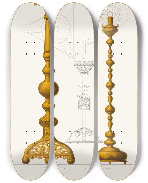Triptych art skateboard deck of Fedor Grigoryevich Solntsev Tri Starinnie Podsvechnika by Fedor Grigoryevich Solntsev (1801-1892)