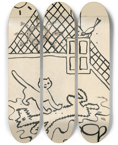 Triptych art skateboard deck of Josef Apek I Had A Dog And A Cat Pl 40 by Josef apek (1887-1945)