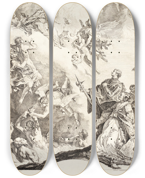 Triptych art skateboard deck of Sebastiano Ricci Pope Gregory The Great And Saint Vitale Interceding For The Souls In Purgatory by Sebastiano Ricci (1659-1734)