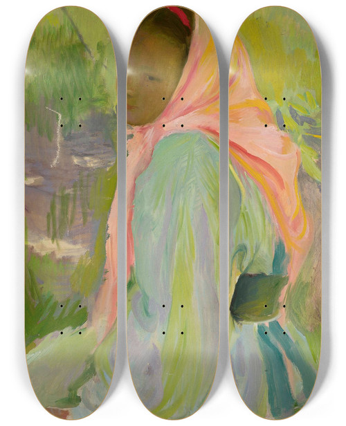 Triptych art skateboard deck of Konrad Krzyanowski Girl From Polesie Sketch by Konrad Krzyzanowski (1872-1922)
