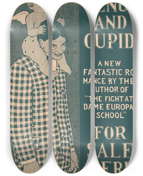 Triptych art skateboard deck of Joseph J Gould Jr Venus And Cupid by Joseph J. Gould, Jr. (1880-1935)