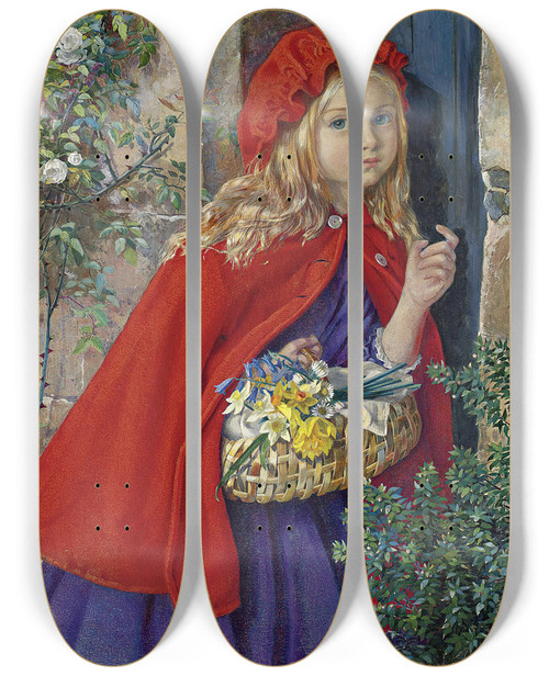 Triptych art skateboard deck of Isabel Naftel Little Red Riding Hood by Isabel Naftel (1832-1912)