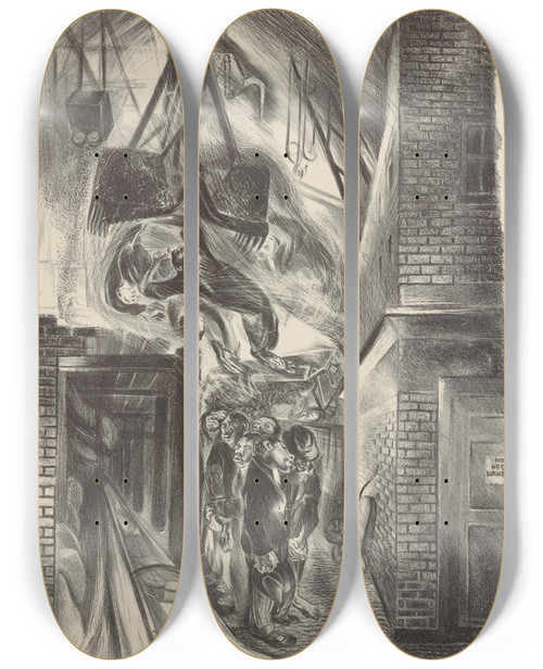 Triptych art skateboard deck of Nan Lurie Technological Improvements by Nan Lurie (1910-1985)