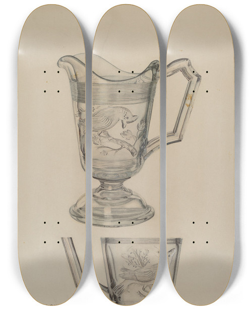 Triptych art skateboard deck of George Yanosko Cream Pitcher by George Yanosko