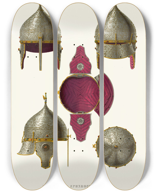 Triptych art skateboard deck of Fedor Grigoryevich Solntsev Shishak Ili Erikhonskaia Shapka by Fedor Grigoryevich Solntsev (1801-1892)